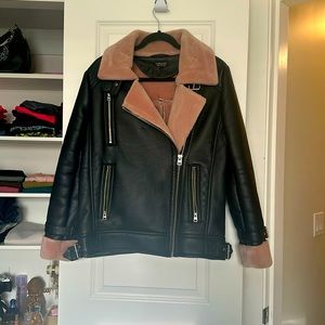 Faux Leather pink lined coat topshop